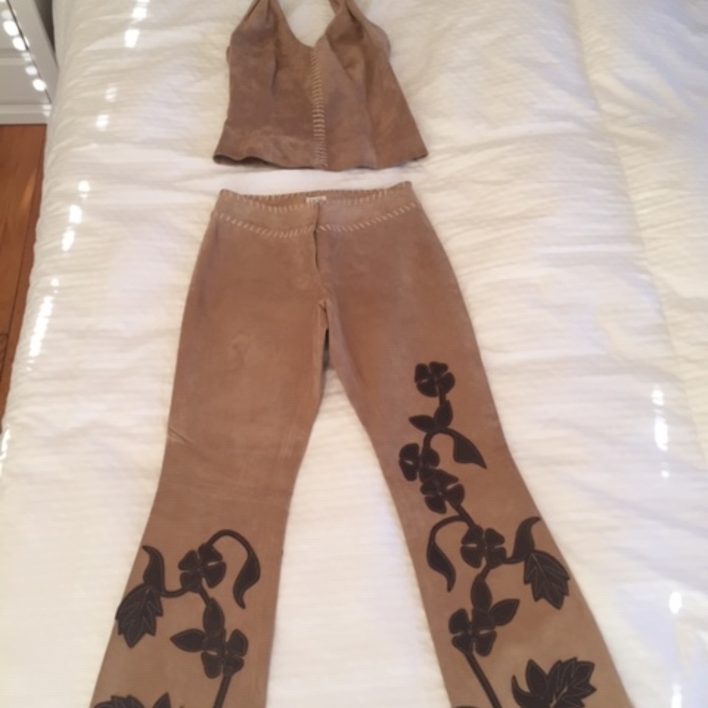 CACHE Genuine Leather Suede 2-pc pant/halter